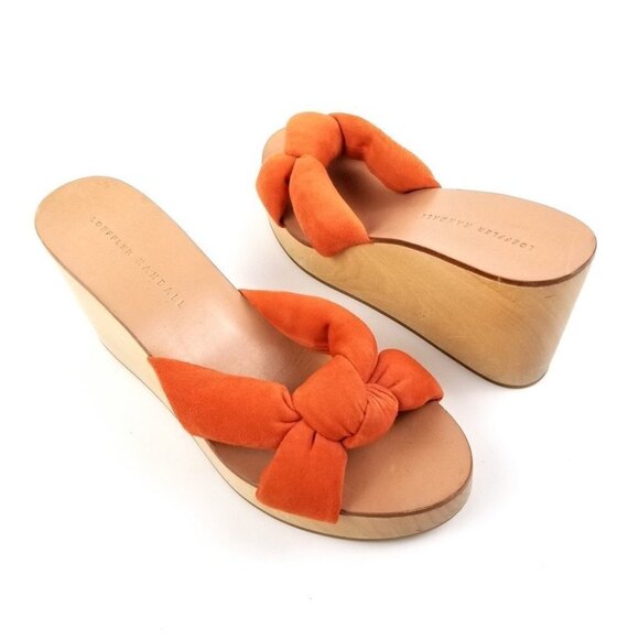 Loeffler Randall Orange Suede‎ Taylor Knotted Wood Wedges Platform Heel Sandal 6 - Picture 5 of 10